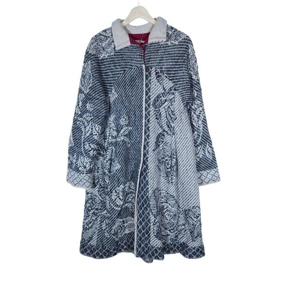 IVKO Jackets & Blazers - IVKO Womens Coat EU 36 Gray Floral Geometric Button Up Removable Shawl Pockets